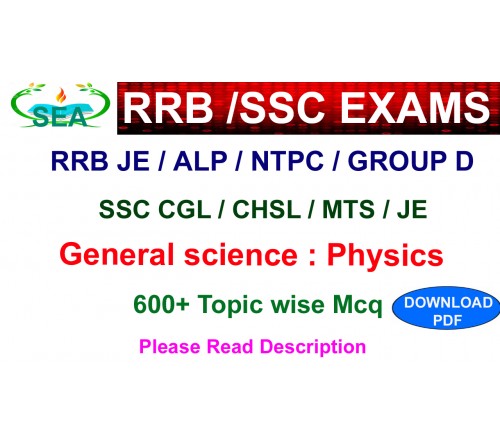 PHYSICS 600 + MOST IMP Mcq FOR RRB  JE/ALP/NTPC/GROUP D /SSC CHSL/JE/MTS 